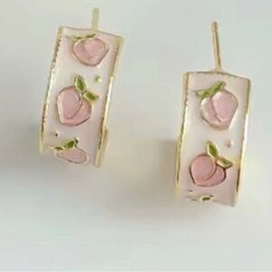 Gold Plated And White Acrylic Peaches Mini Hoop Huggie Earrings